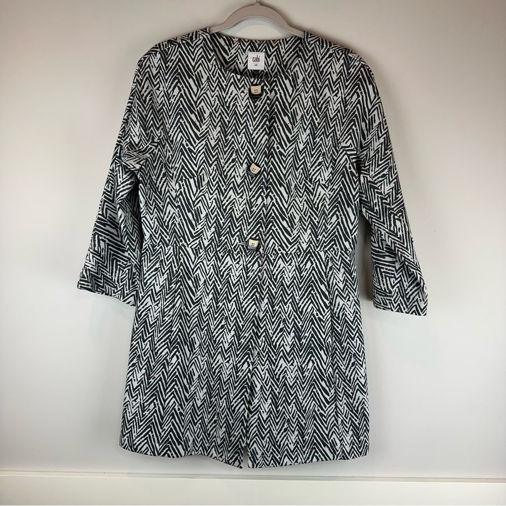 Cabi Black White Zig Zag Ponte Button Up Career Office Workwear Jacket Medium